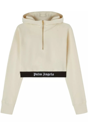 Palm Angels logo-tape cropped hoodie - Neutrals