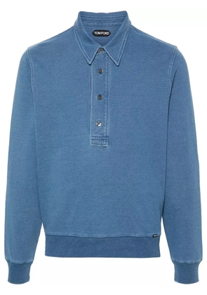 TOM FORD polo-collar cotton-blend sweatshirt - Blue