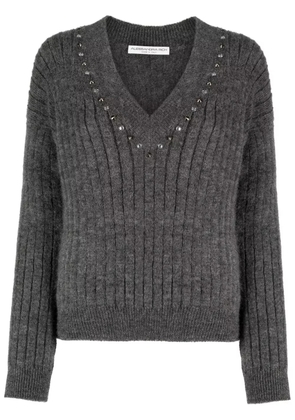 Alessandra Rich stud-embellished ribbed-knit jumper - Grey