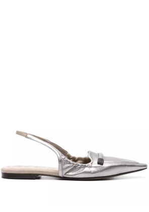 Brunello Cucinelli pointed-toe slingback ballerina shoes - Silver
