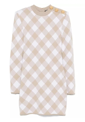 Balmain checked mini dress - Brown