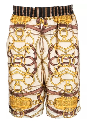 Moschino Teddy-print silk shorts - Neutrals