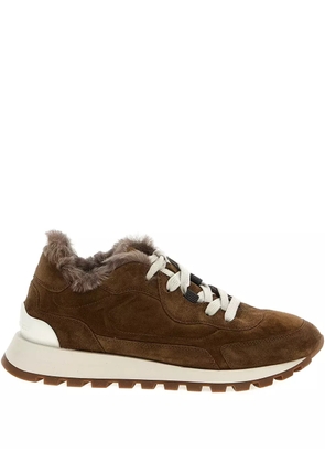 Brunello Cucinelli shearling-trimmed suede sneakers - Brown