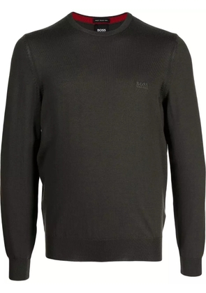 BOSS fine-knit embroidered-logo jumper - Green