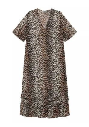 GANNI leopard-print ruffled dress - Neutrals