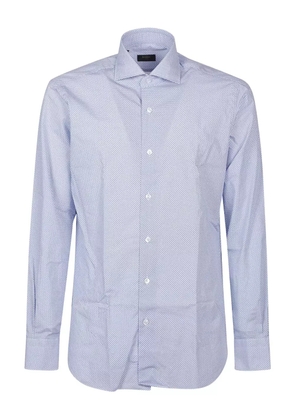 Barba micro-pattern cotton shirt - Blue