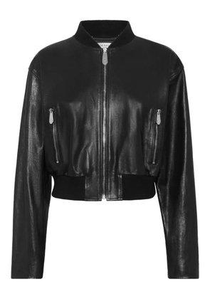 Philipp Plein cropped leather bomber jacket - Black