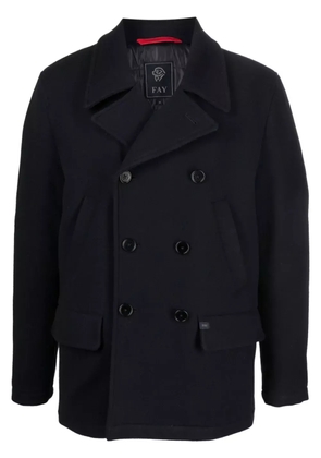 Fay logo-patch long-sleeved peacoat - Blue
