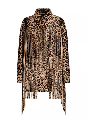 Dolce & Gabbana leopard-print fringe coat - Brown