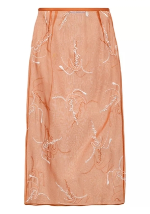 Prada embroidered organza midi skirt - Orange