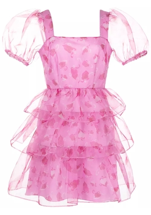 HVN heart-print tiered mini dress - Pink