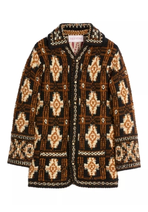 Valentino Garavani geometric-pattern wool cardigan - Brown
