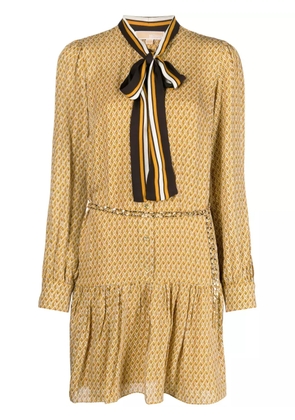 Michael Michael Kors lattice-pattern belted midi dress - Yellow