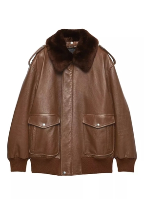 Prada shearling-collar leather jacket - Brown