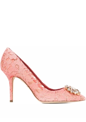 Dolce & Gabbana 90mm Lace Rainbow brooch-detail pumps - Pink