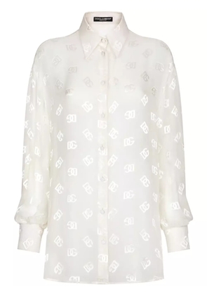 Dolce & Gabbana monogram-jacquard semi-sheered shirt - White