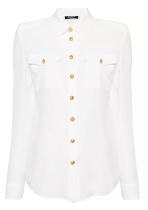 Balmain embossed-buttons silk shirt - White