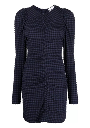 GANNI checkered seersucker mini dress - Blue