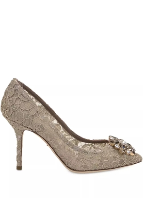 Dolce & Gabbana Rainbow Lace 90mm brooch-detail pumps - Brown