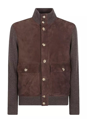 Brunello Cucinelli ribbed-knit suede jacket - Brown