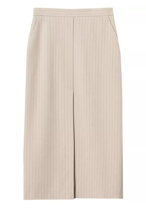 TWINSET front-slit pinstripe midi skirt - Neutrals