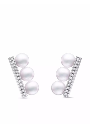 TASAKI 18kt white gold Collection Line Balance Neo Akoya pearl and diamond earrings - Silver