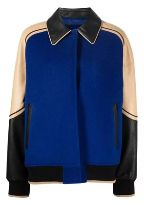 Goen.J faux-leather trim wool jacket - Blue