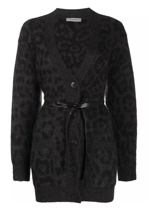Valentino Garavani leopard pattern belted V-neck cardigan - Grey