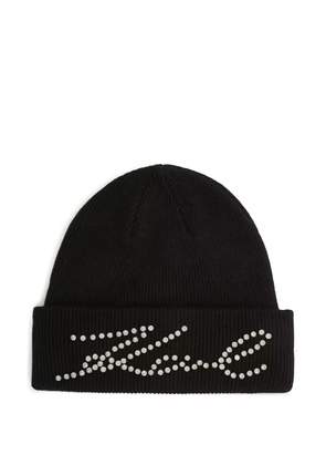 Karl Lagerfeld rhinestones-embellished ribbed beanie - Black