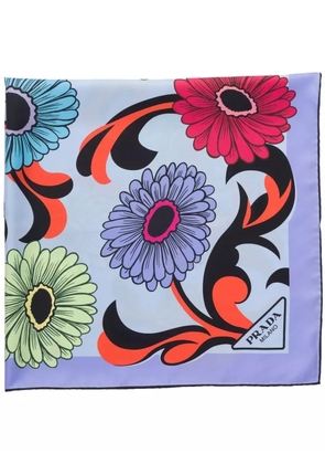 Prada pop-retro floral-printed silk scarf - Blue