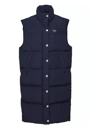 Prada triangle-logo padded long vest - Blue