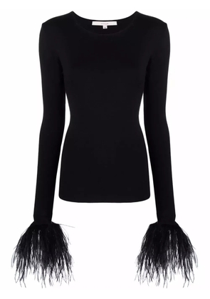 MANURÍ Elektra feather-trim stretch blouse - Black