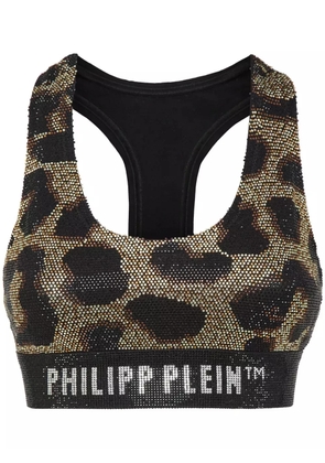 Philipp Plein leopard-print cropped top - Black