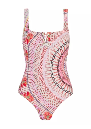 Temperley London Pomegranate lace-up floral swimsuit - Pink