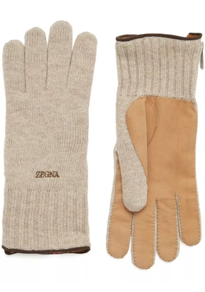 Zegna logo-embroidered cashmere gloves - Neutrals