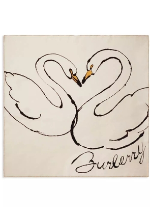 Burberry swan-print silk scarf - Neutrals