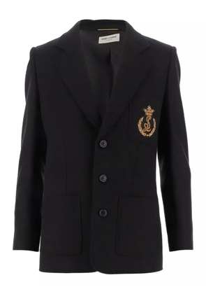 Saint Laurent logo-embroidered single-breasted blazer - Black