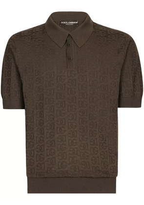 Dolce & Gabbana monogram-jacquard silk polo shirt - Brown