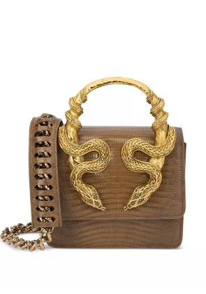 Roberto Cavalli snake-embellished leather shoulder bag - Brown