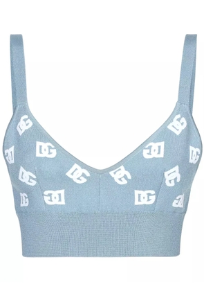 Dolce & Gabbana DNA logo embroidered cropped top - Blue