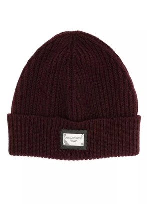 Dolce & Gabbana logo-plaque ribbed beanie - Purple
