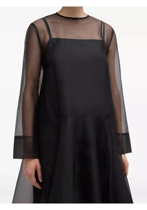 GANNI cape-sleeve organza maxi dress - Black