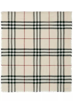 Burberry raw-cut checked wool scarf - Neutrals