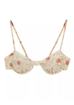 Prada floral-print lace-trim bra - Neutrals