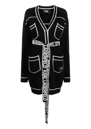 Karl Lagerfeld logo-print belted cardigan - Black