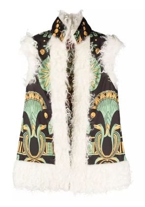 La DoubleJ graphic-print shearling-trim vest - Black
