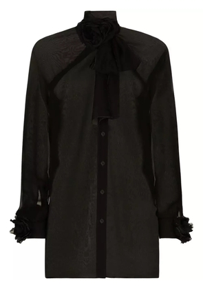 Dolce & Gabbana floral-appliqué sheer shirt - Black
