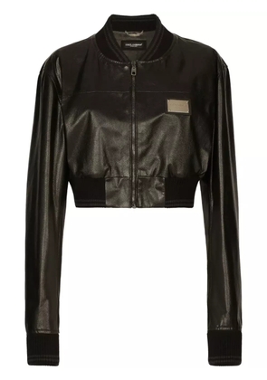 Dolce & Gabbana logo-plaque cropped leather jacket - Black