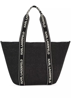 Karl Lagerfeld Signature raffia beach tote bag - Black