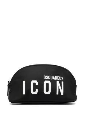 DSQUARED2 logo-print leather-trimmed makeup bag - Black